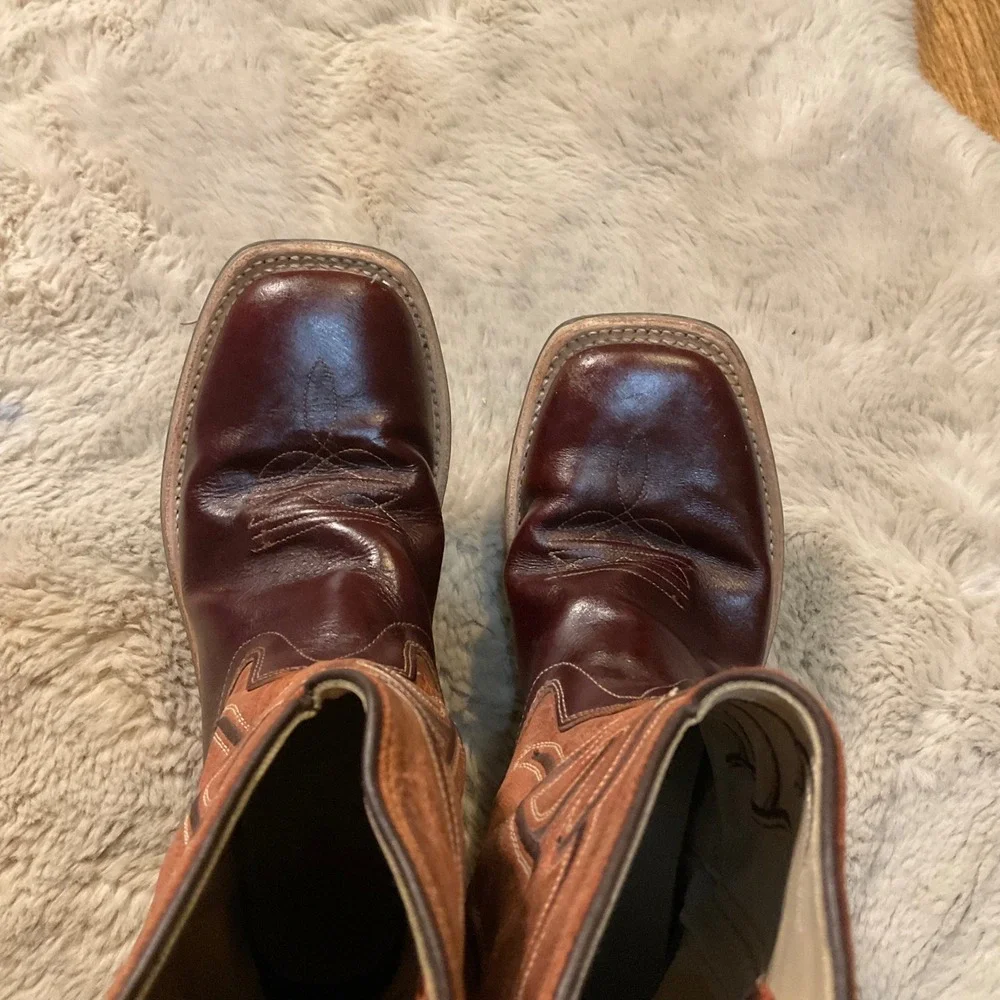 Old West Cowboy‎ Boots Size 3 BSC1859 Square Toe Brown Rust Top